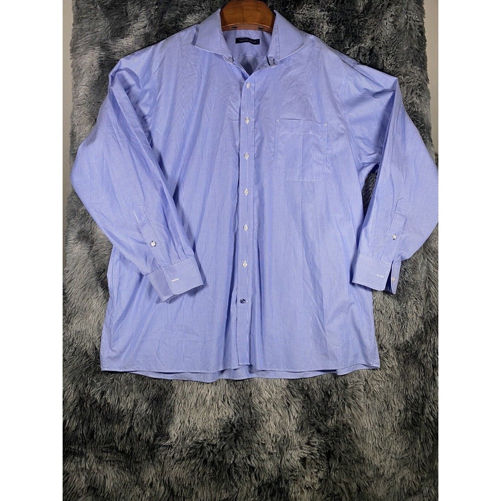 Tommy Hilfiger Button Up Shirt Men's Long Sleeve Blue Pinstriped Adults 18 Reg